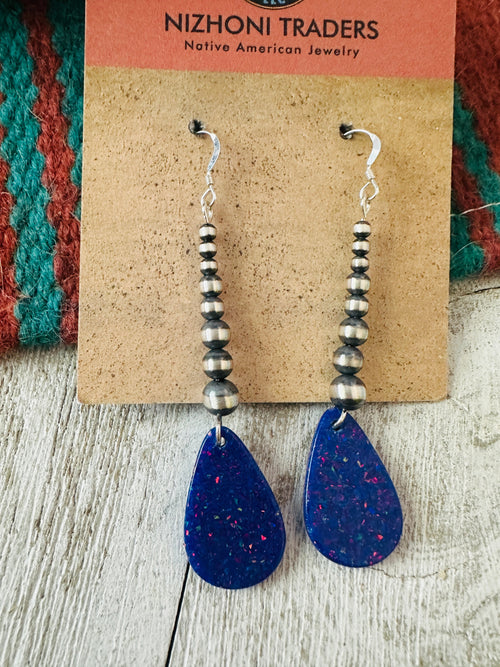 Summer Lovin’ Navajo Sterling Silver Pearl Beaded Opal Teardrop Dangle Earrings