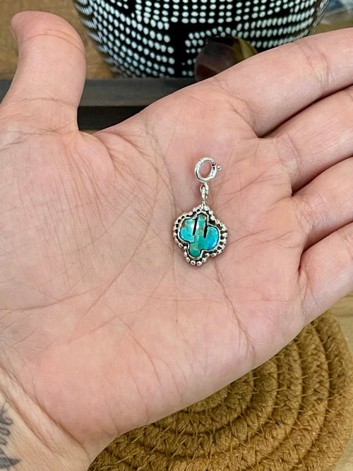 Handmade Sterling Silver & Turquoise Cactus Charm with Signed Nizhoni