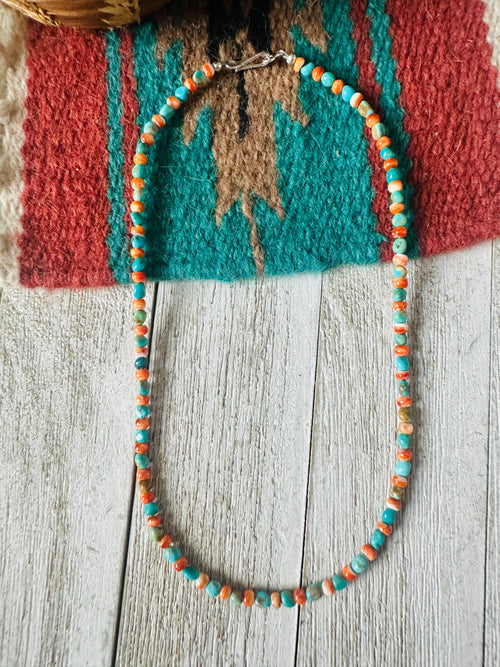 Navajo Turquoise, Spiny & Sterling Silver Beaded Necklace