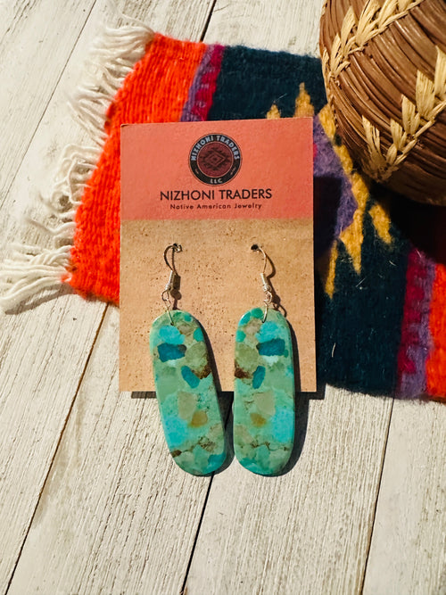 Navajo Sterling Silver & Turquoise Slab Dangle Earrings