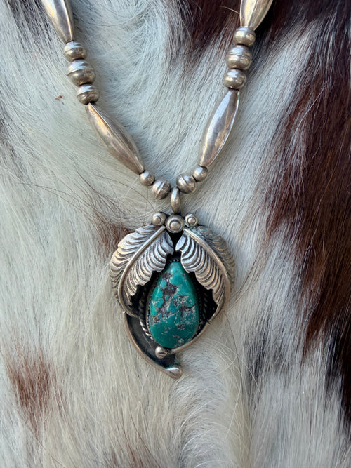 Old Pawn Handcrafted Turquoise & Sterling Silver Beaded Necklace