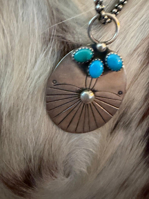 Old Pawn Handcrafted Turquoise & Sterling Silver Necklace