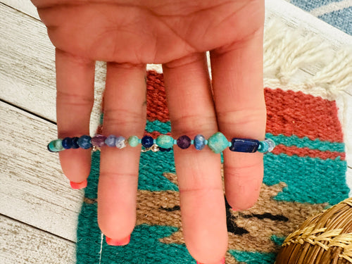 Navajo Multi Stone & Sterling Silver Beaded Bracelet