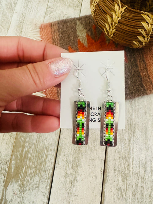 Navajo Handmade Multicolor Beaded Dangle Earrings