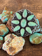 Old Pawn Verdy Jake Sterling Silver and Green Turquoise Cluster Ring, Adjustable