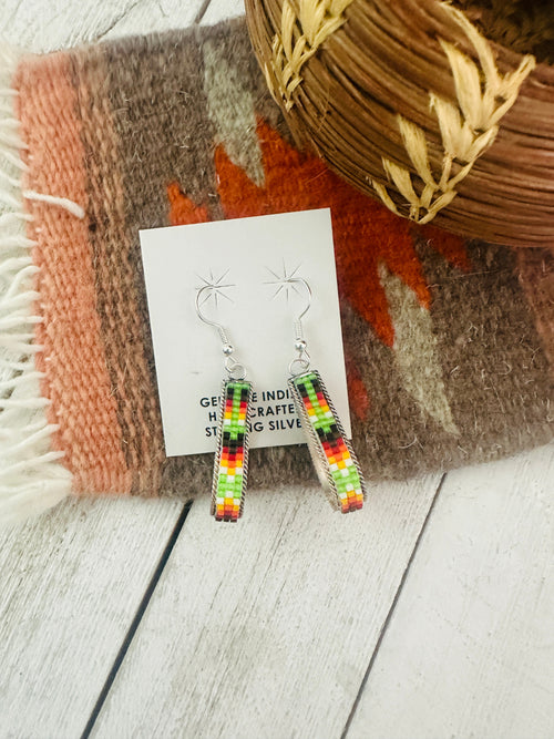 Navajo Handmade Multicolor Beaded Teardrop Dangle Earrings