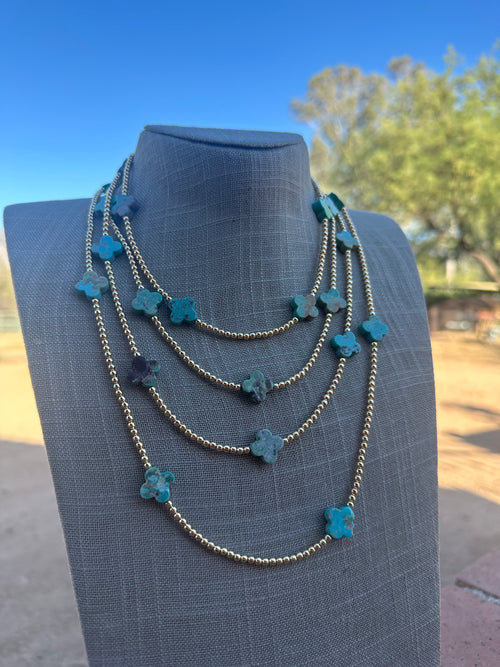 Cle’vara Navajo Turquoise, Gold & Sterling Silver Beaded Necklace and Bracelets