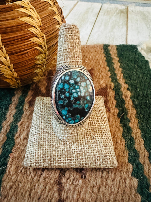Old Pawn Navajo Sterling Silver & Kingman Web Turquoise Men’s Ring Size 9.25