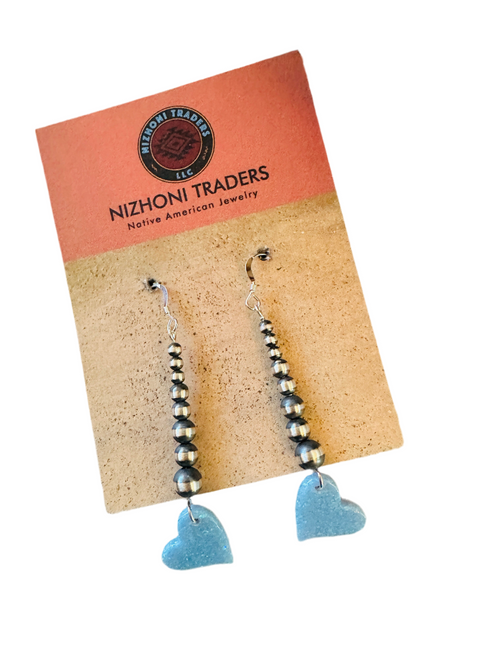 Summer Lovin’ Navajo Sterling Silver Pearl Beaded Opal Heart Dangle Earrings