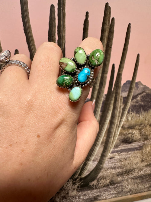 Handmade Sonoran Turquoise And Sterling Silver Adjustable Crescent Ring