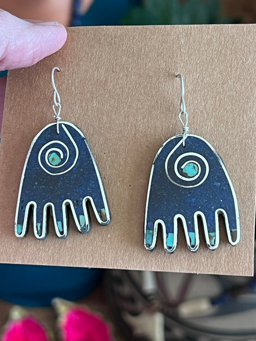Handcrafted Multi Stone Inlay Healing Hand and Storm Cloud Necklace & Earrings by Warren Nieto