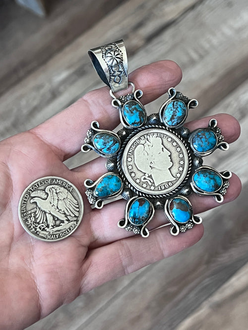 Rosella Paxson Sterling Silver and Egyptian Turquoise Coin Cluster Pendant