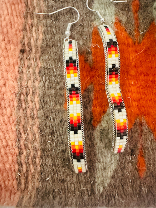 Navajo Handmade Multicolor Beaded Dangle Earrings