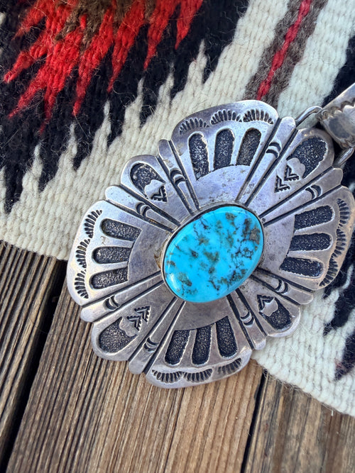 Old Pawn Handcrafted Turquoise and Sterling Silver Pendant by Tommy Singer