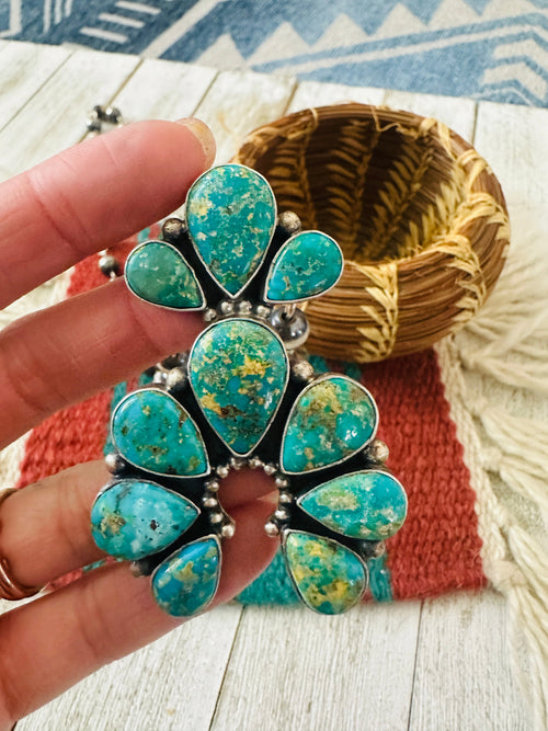 Navajo Sterling Silver & Sonoran Gold Turquoise Beaded Naja Necklace Signed