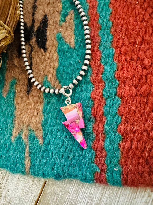 Navajo Hand Carved Pink Mojave Lightning Bolt Charm