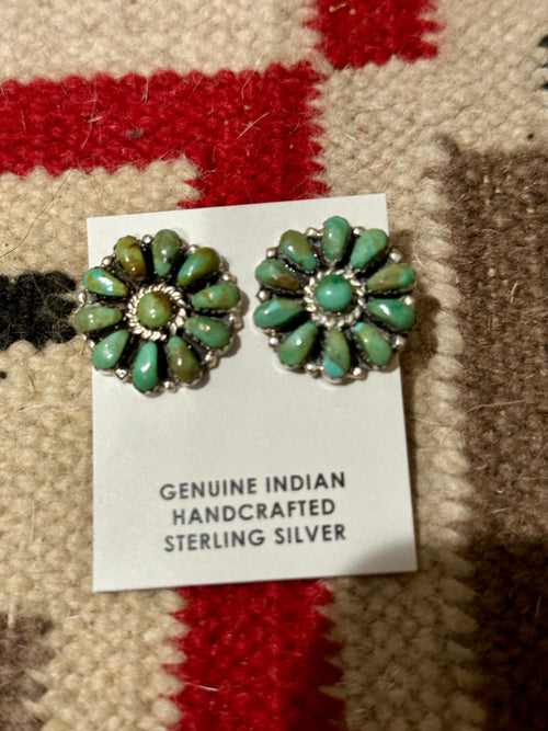 “The Sonoita” Navajo Sterling Silver & Turquoise Cluster Stud Earrings 1”