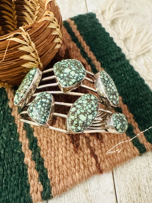 Old Pawn Navajo Tibetan Turquoise & Sterling Silver Cuff Bracelet