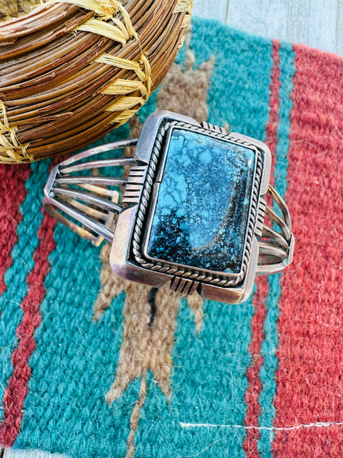 Handcrafted Old Pawn Sterling Silver & Kingman Web Turquoise Cuff Bracelet