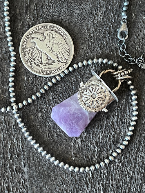 Sterling Silver Gem Collector 30” + 2” Beaded Necklace w/ Amethyst & Starburst Pendant