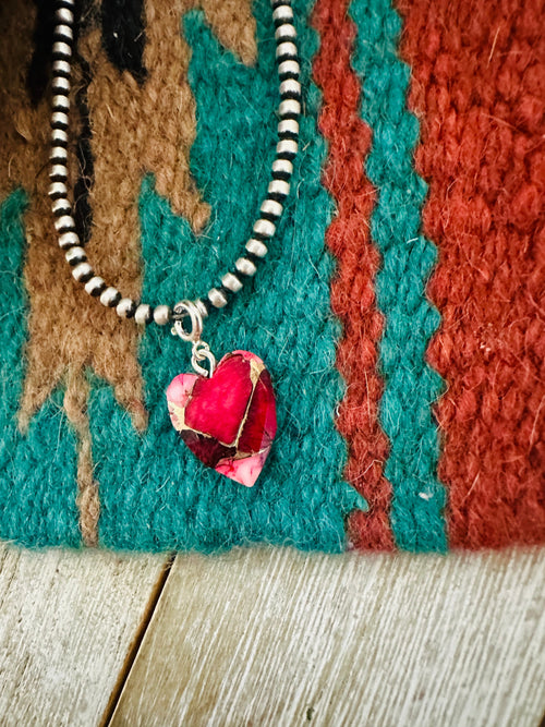 Navajo Hand Carved Rose Dahlia Heart Charm