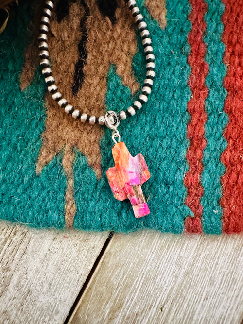 Navajo Hand Carved Pink Mojave Saguaro Cactus Charm