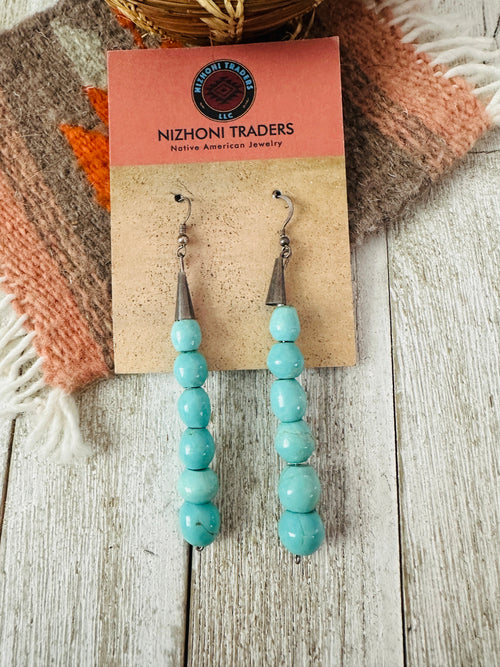 Navajo Turquoise Bead & Sterling Silver Dangle Earrings