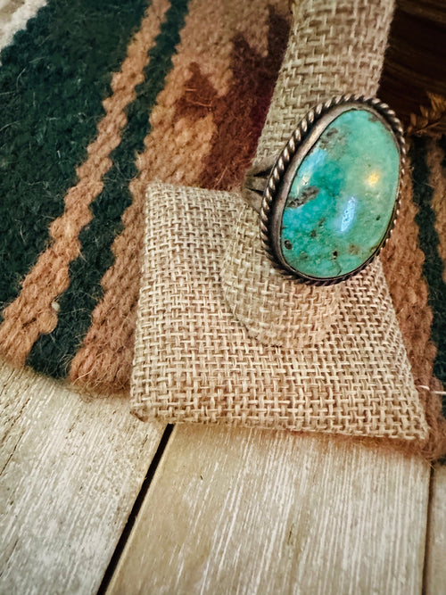 Old Pawn Handcrafted Turquoise & Sterling Silver Ring Size 9.75