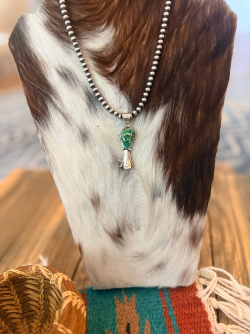 Handcrafted Turquoise & Sterling Silver Beaded Blossom Necklace