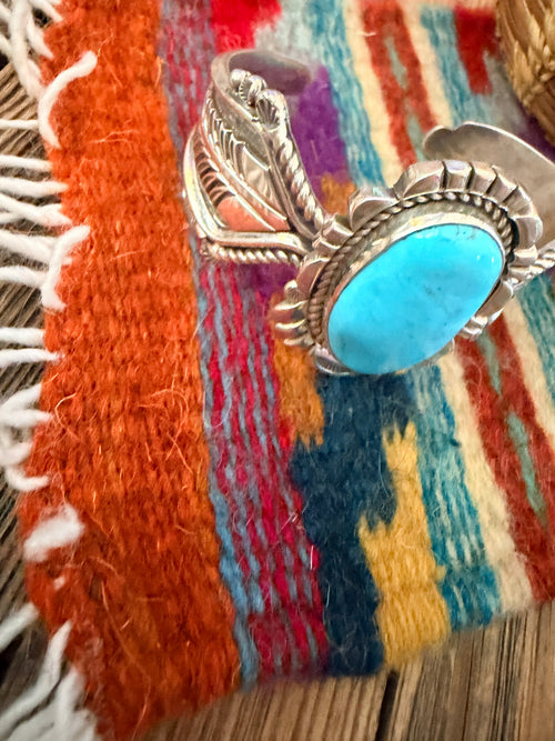 Handcrafted Old Pawn Sterling Silver & Turquoise Cuff Bracelet