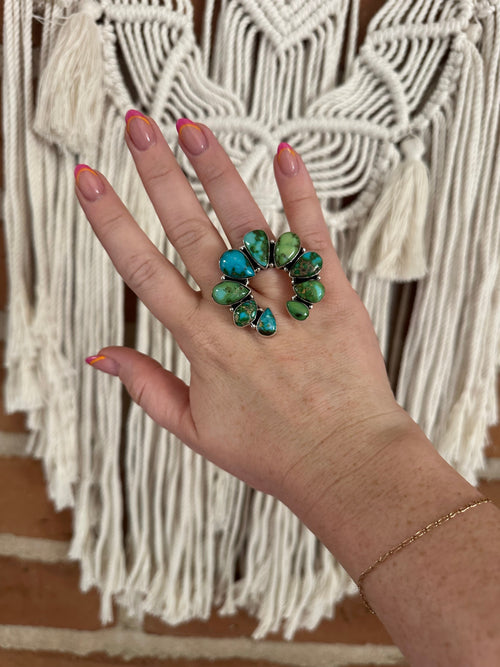 Handmade Sonoran Turquoise And Sterling Silver Adjustable Naja Ring