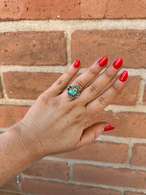 Beautiful Handmade Sonoran Mountain Turquoise And Sterling Silver Adjustable Ring