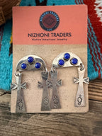 Old Pawn Handcrafted Sterling Silver & Lapis Cross Dangle Earrings
