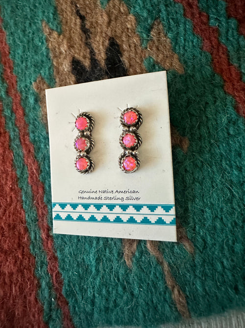 Navajo Pink Opal & Sterling Silver Post Earrings