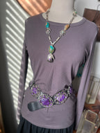 Jay Leon Coriz Handcrafted Sterling Silver and Royston Turquoise Healing Hand Station Necklace