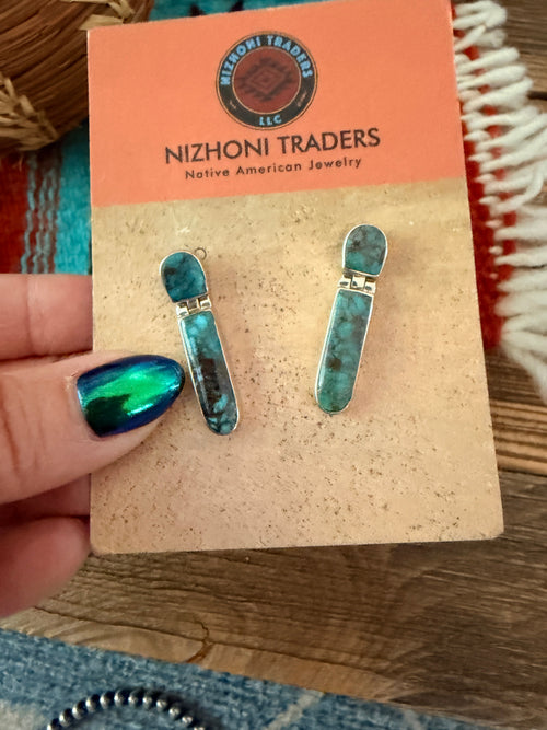 Old Pawn Handcrafted Sterling Silver & Turquoise Dangle Earrings