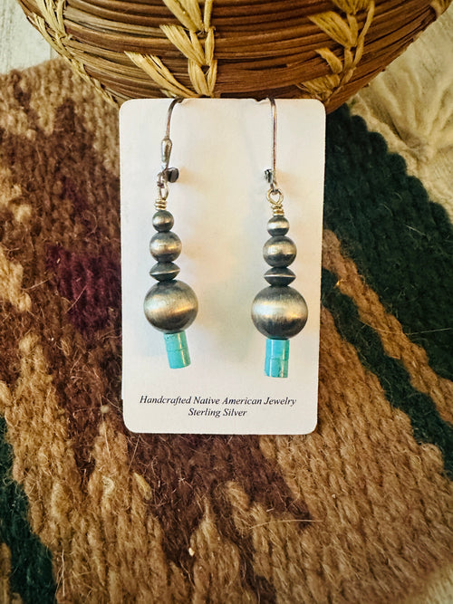 Handcrafted Turquoise & Sterling Silver Beaded Dangle Earrings