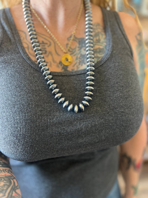 Handcrafted 15mm Sterling Silver Saucer Pearl Bead Necklace by Michelle Jameson, 29 inches