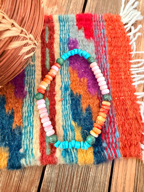Handcrafted Multi Stone & Sterling Silver Beaded Stretch Bracelet