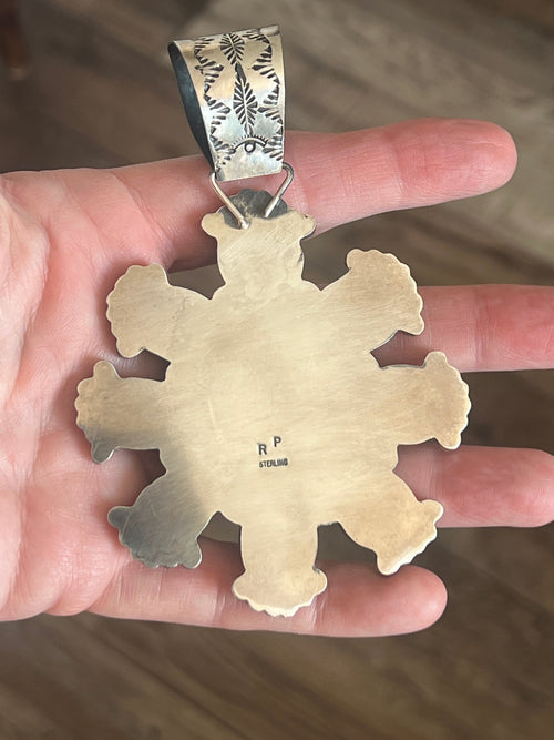 Apache Made Sterling Silver, Hubei & Egyptian Turquoise Cluster Pendant by Rosella Paxson