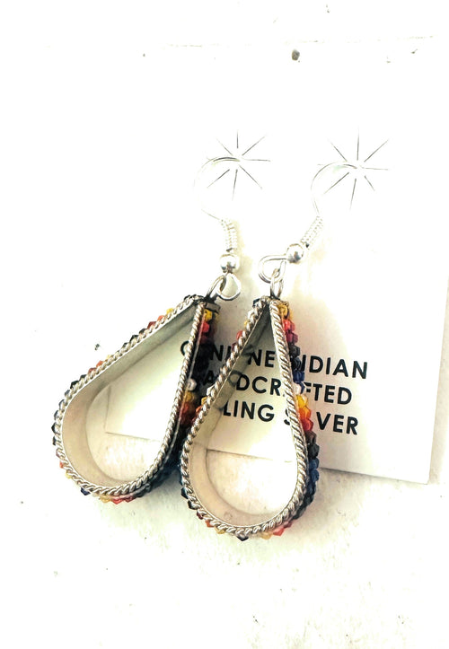 Navajo Handmade Multicolor Beaded Teardrop Dangle Earrings