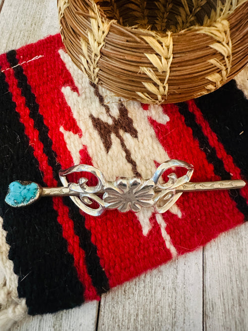 Old Pawn Navajo Turquoise & Sterling Silver Hair Pin