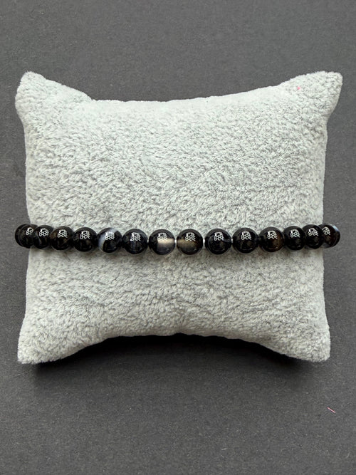 Black Banded Agate 4mm Beaded Stretch Bracelet