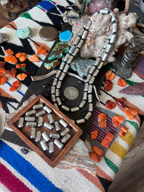 Handmade Stamped Sterling Silver Barrel Beads, Intersection