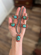 Taos Collection: Handcrafted Sterling Silver, Kingman Turquoise & Mediterranean Red Coral Necklace by Mark Yazzie