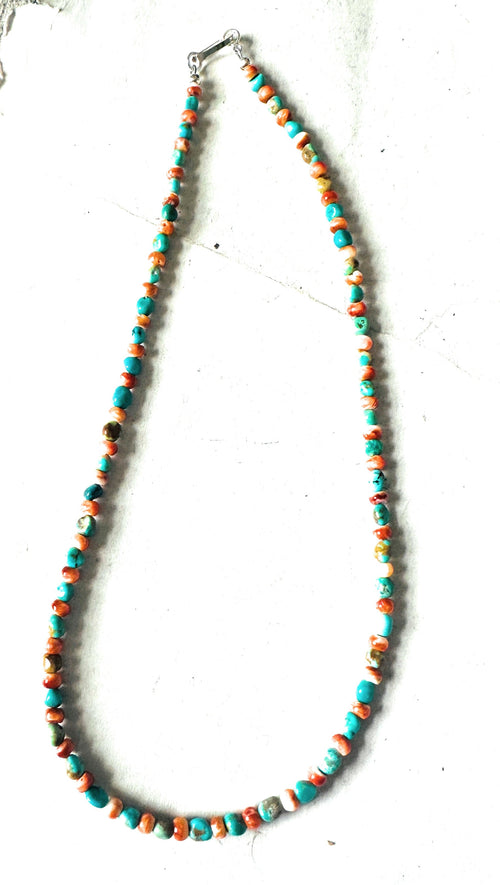 Navajo Turquoise, Spiny & Sterling Silver Beaded Necklace