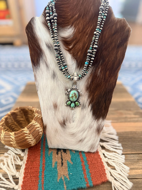 Handcrafted Sonoran Mountain Turquoise & Sterling Silver Beaded Necklace by Gilbert Tom