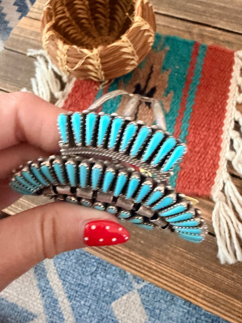 Handcrafted Old Pawn Sterling Silver & Turquoise Cluster Cuff Bracelet