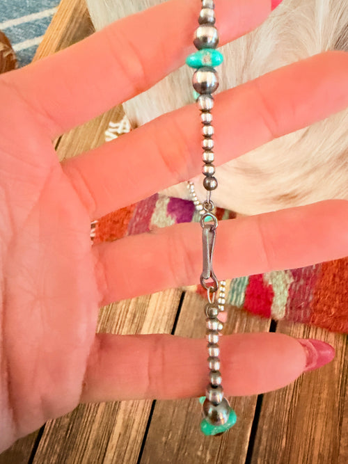 Handcrafted Turquoise, Queen Pink Conch and Sterling Silver Pearl Beaded Necklace