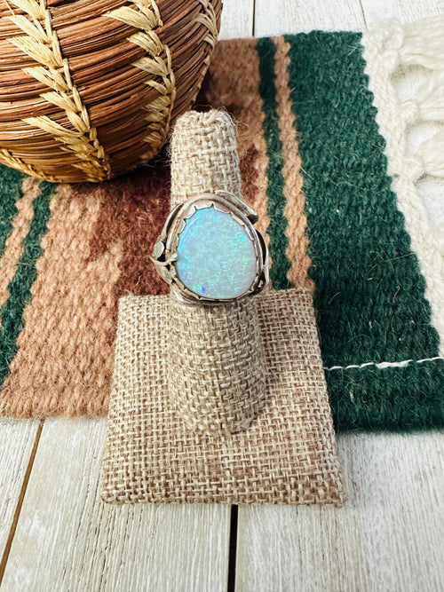 Old Pawn Handcrafted Opal & Sterling Silver Ring Size 6.5